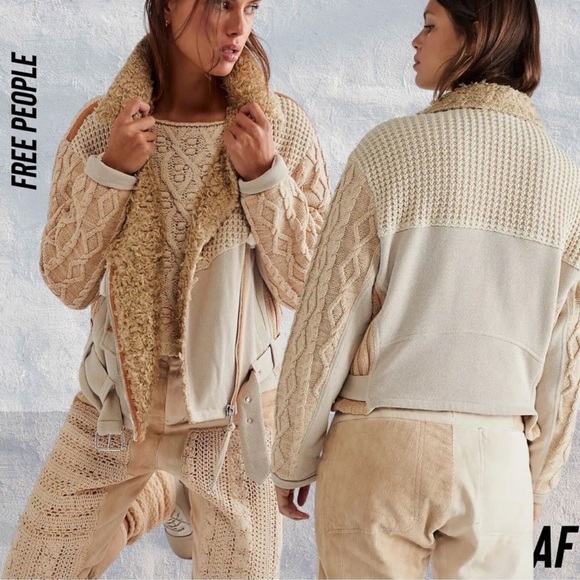Free People Cozy Knit Mix Moto Jacket New NWT - Picture 3 of 9